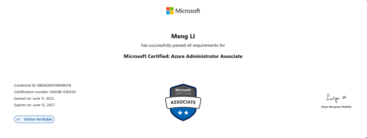 Microsoft Certified: Azure Administrator Associate certificate