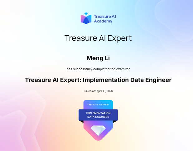 Treasure AI Expert: Implementation Data Engineer certificate
